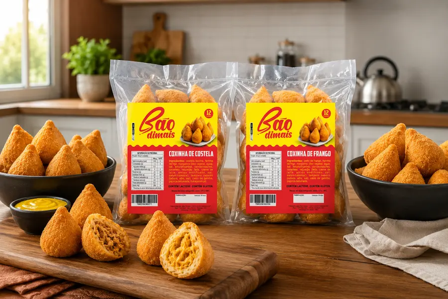 Embalagens de coxinha congelada Bão Dimais