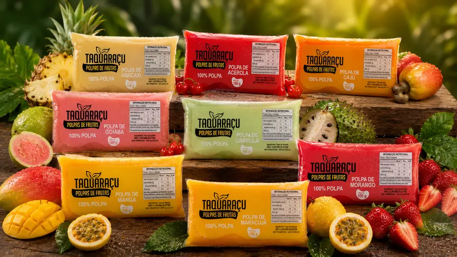 Linha completa de embalagens de polpa de frutas Taquaraçu